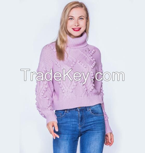 Fur Ball Turtleneck Sweater Wholesale