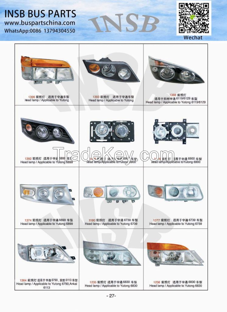 yutong/higer/irizar/marcopolo bus parts headlamp bus rearlamp rearview mirror bus accessories