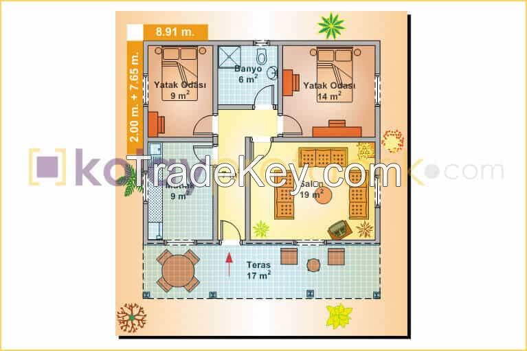 Prefabricated House 86 M2 One-Storey (2+1), Turkey Prefabricated House