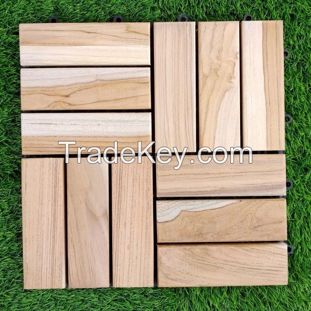 Interlocking Decking Board Premium Teak Hardwood Deck Tiles Garden Outdoor