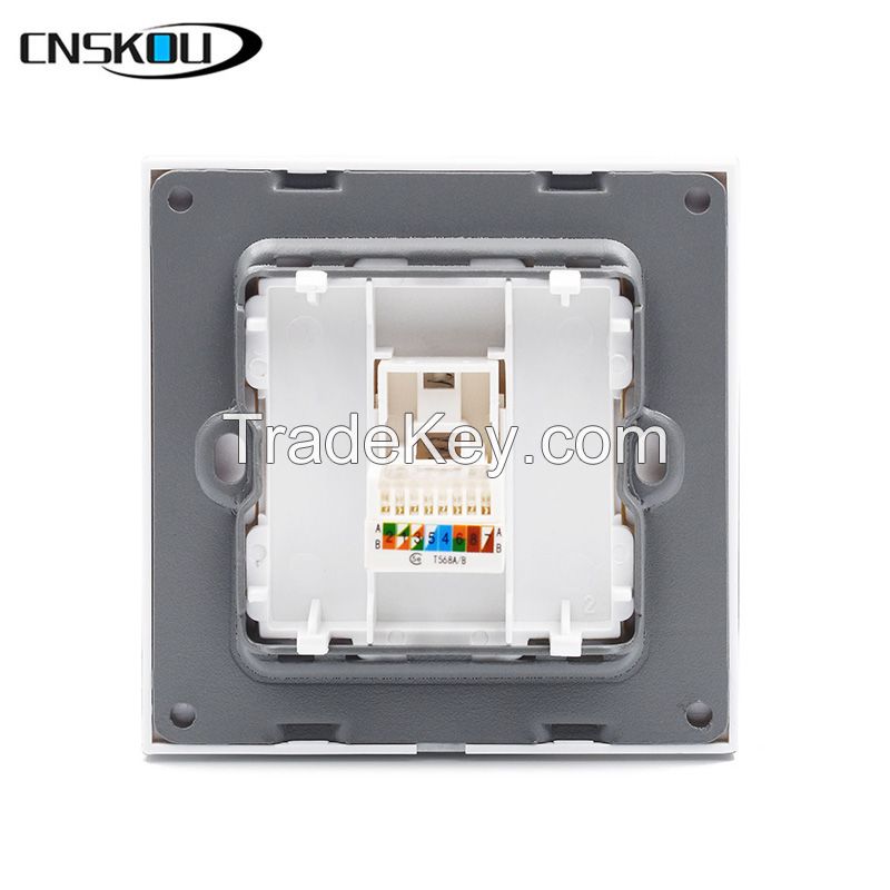 CNSKOU Luxury Design 86*86mm White Glass Panel 110V-250V Wall socket Lan Socket