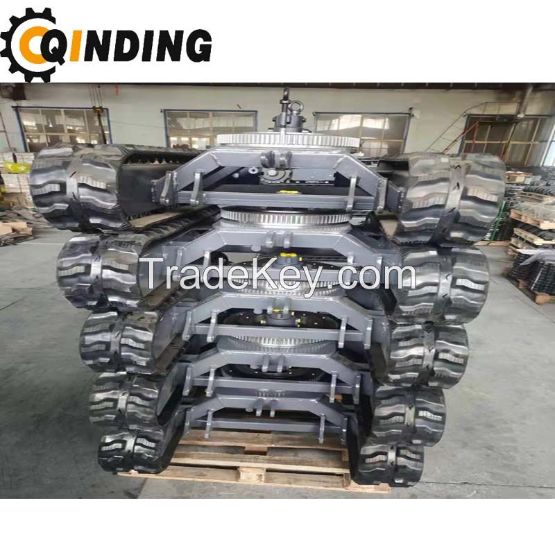 QDRT-10T 10 Ton Rubber Track Undercarriage Chassis for Crawler Excavator, Harvesting, Materialhandling 3551mm x 670mm x 450mm