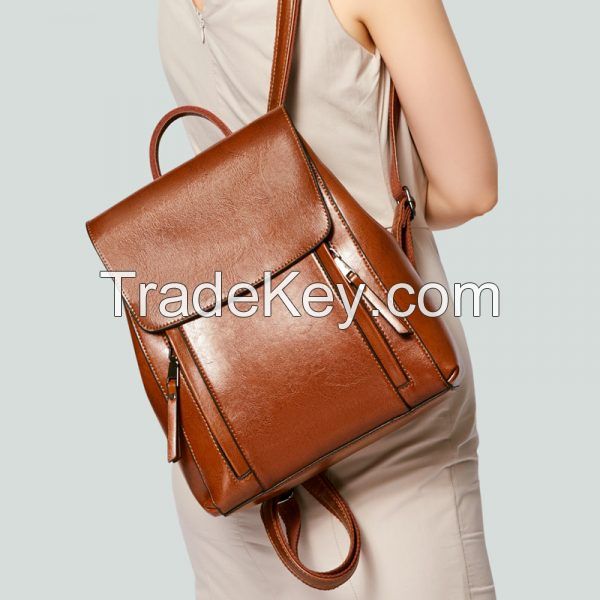 Custom High Quality Oil Wax Genuine Leather / PU Backpack