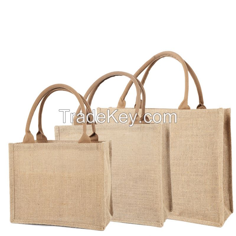 Wholesale Plain Shopper Bag Custom Printed Large Natural Eco Friendly Jute Shopping bag for gifts