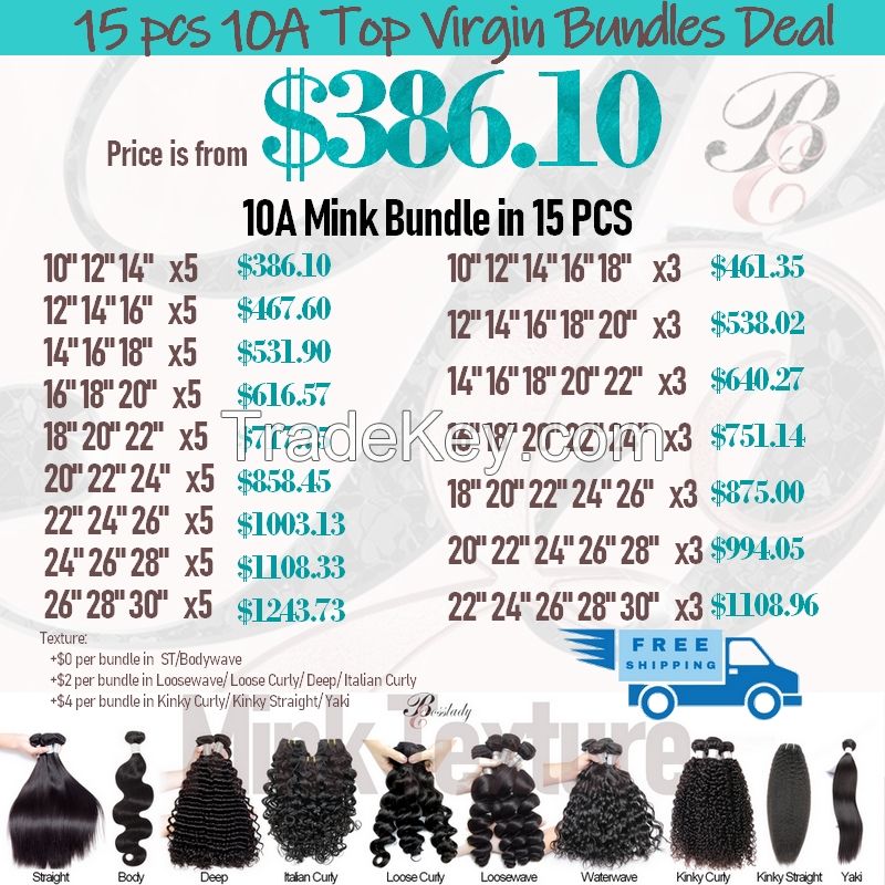 unprocessed human hair 10A bundle Deal