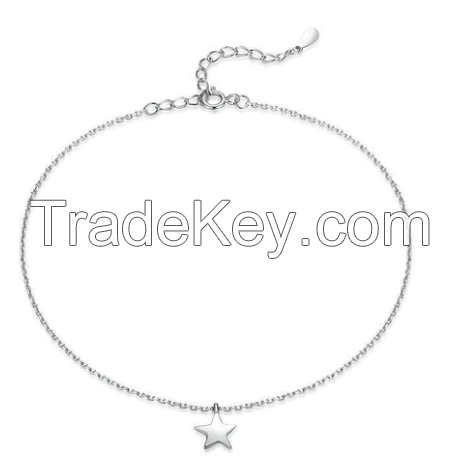 BAMOER 925 STERLING SILVER STAR ANKLET BRACELET 10.2&acirc; SILVER-TONE