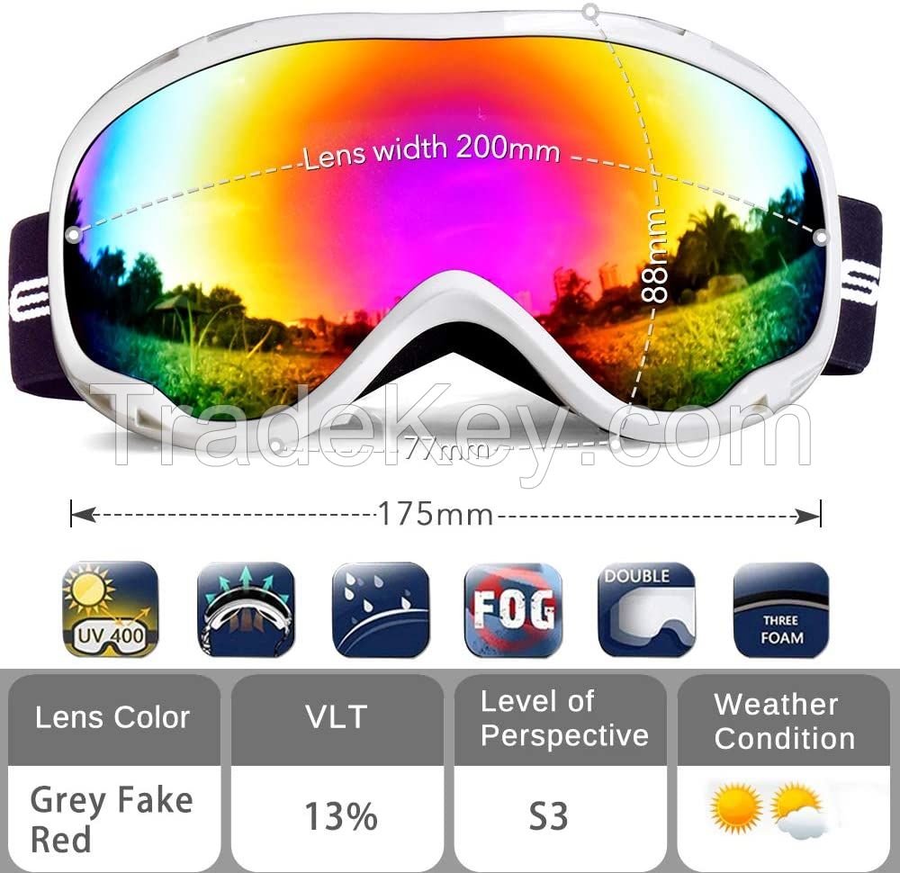 Snowledge Ski Goggles-Snow Snowboard Goggles OTG for Men Women Adult, Anti Fog 100% UV Protection