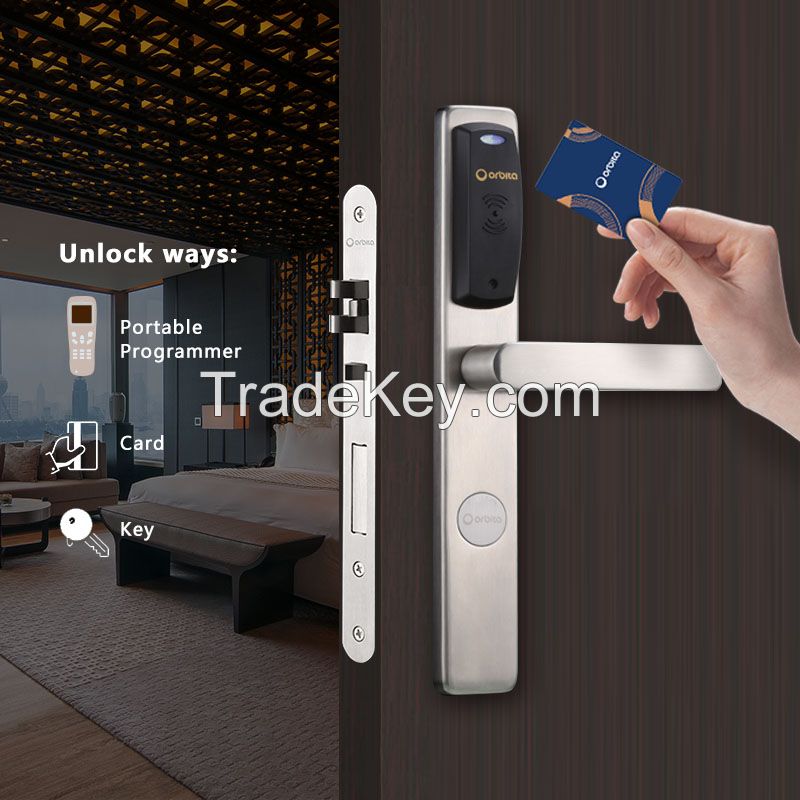 Orbita Hot Sales Factory Price 75mm Digital Rfid Touchless Smart Sensor Card Unlock Door Lock Hotel With Handle