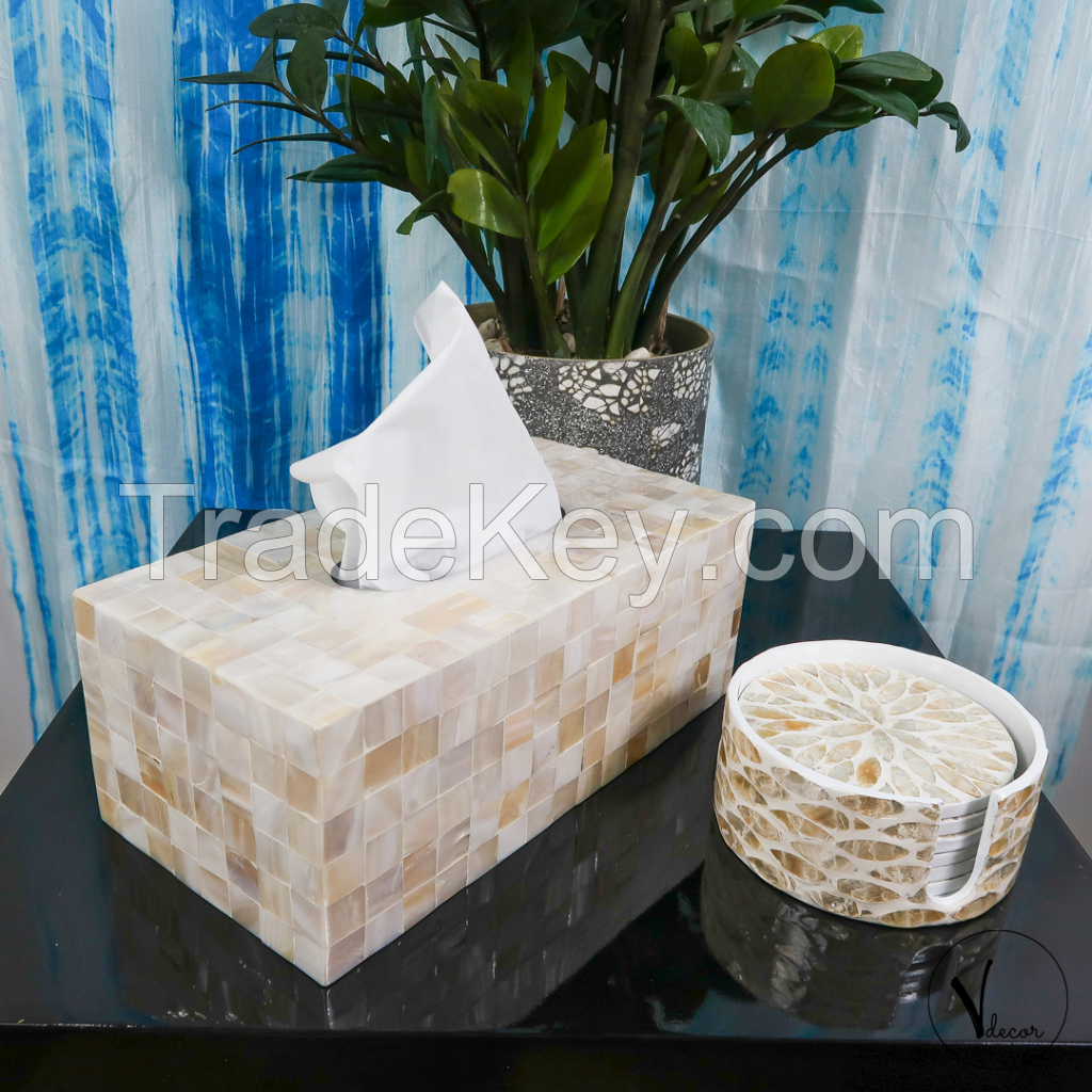 Square Mother of Pearl Inlay Tissue Holder