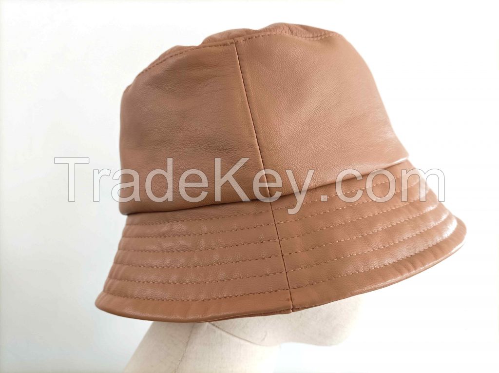 Women's fashion genuine leather bucket hat