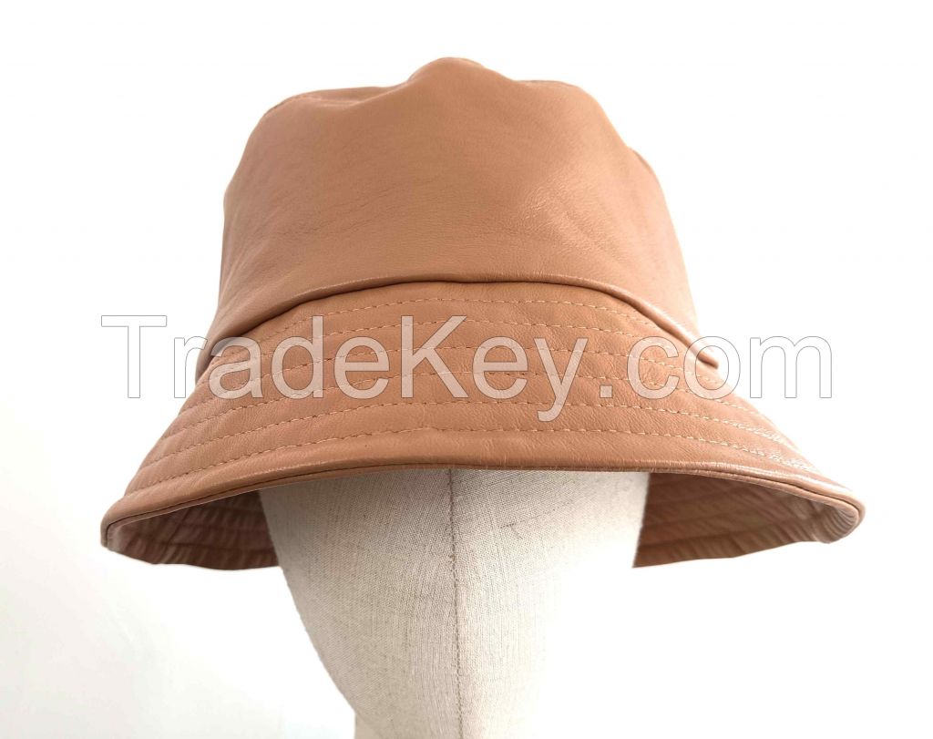 Women's fashion genuine leather bucket hat