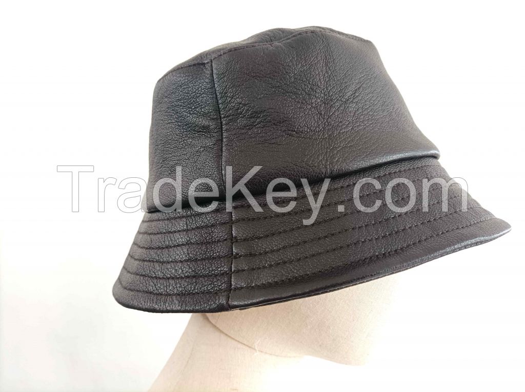 Men's fashion genuine deerskin leather bucket hat fisherman hat