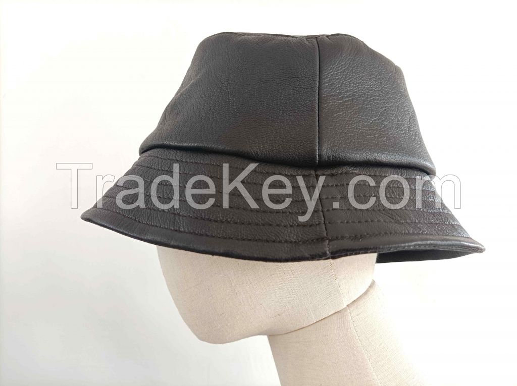 Men's fashion genuine deerskin leather bucket hat fisherman hat