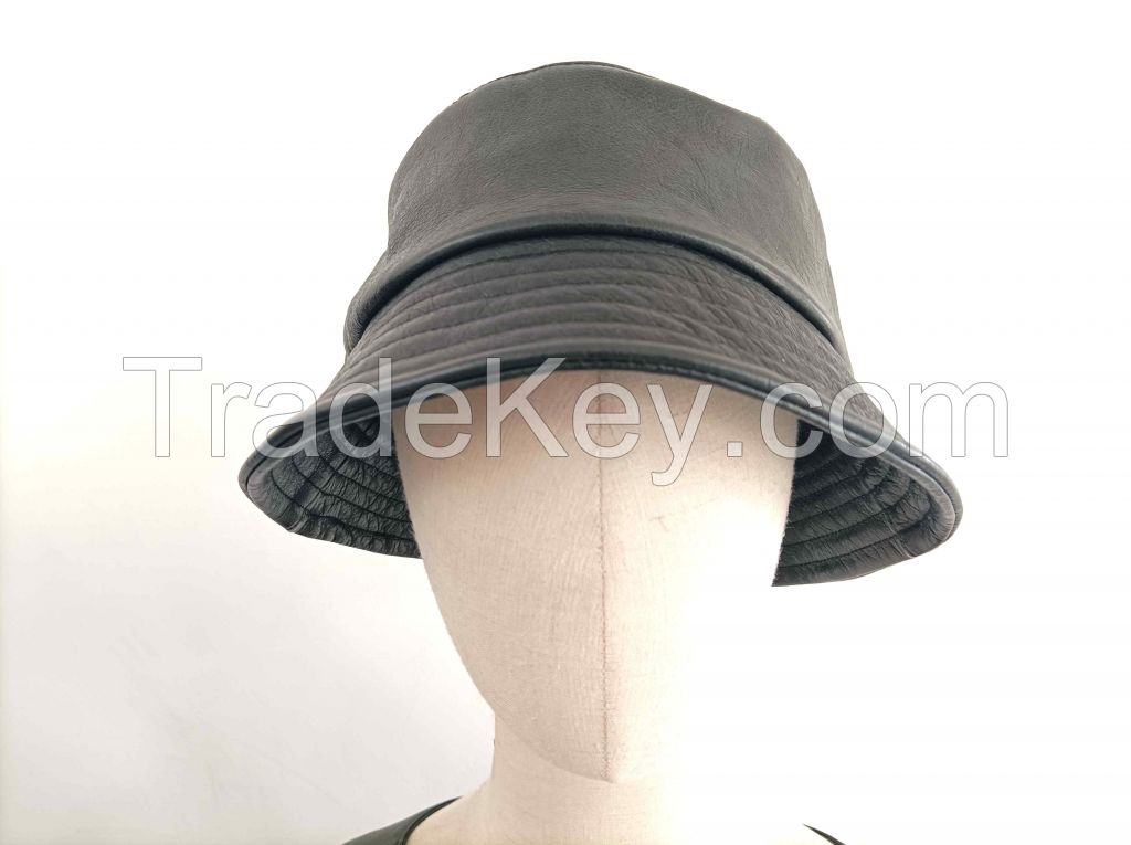 Men's fashion genuine waxed cowhide leather bucket hat