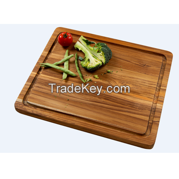 Vietnam High quality Rectangle Teak Cutting Board With Juice Groove & Hand Grip For Kitchen Tools Natural Wood