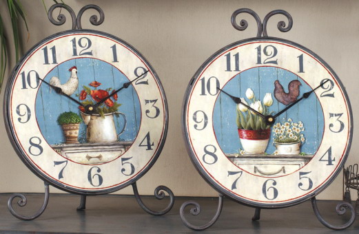 13"H Rooster Clock w/Metal Easel