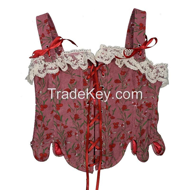 Vintage corsets and plus size flower print corset push up Victorian corselet Overbust burlesque