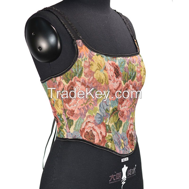 Embroidery Sunflower Oil Painting Style Retro Vintage Lace Up Overbust Corset for Women