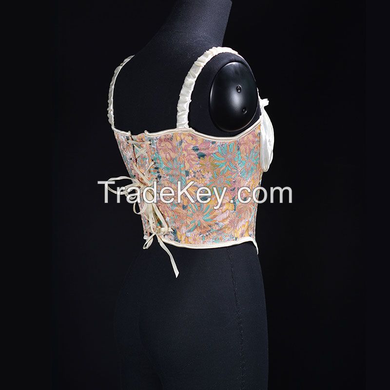 Women Off Shoulder Embroidery Corset Crop Top O Neck Backless Floral Print Sexy Summer Casual Sleeveless Tank Tops 2022