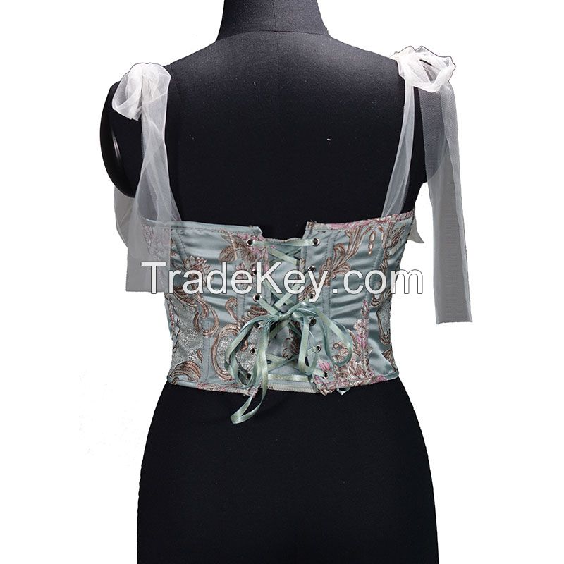 Embroidery Corset Strap Vest Top