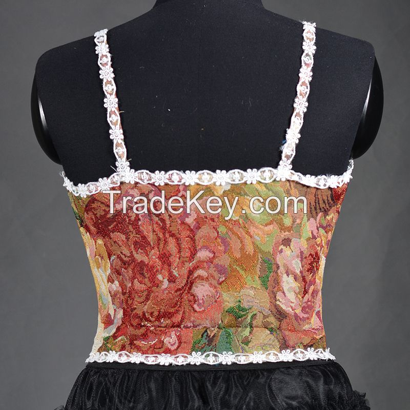 French Vintage Print Halter Tops Women Elegant Designer Chic Bandage Floral Corset Shirts Sexy Style Party Club Ladies Top 2022