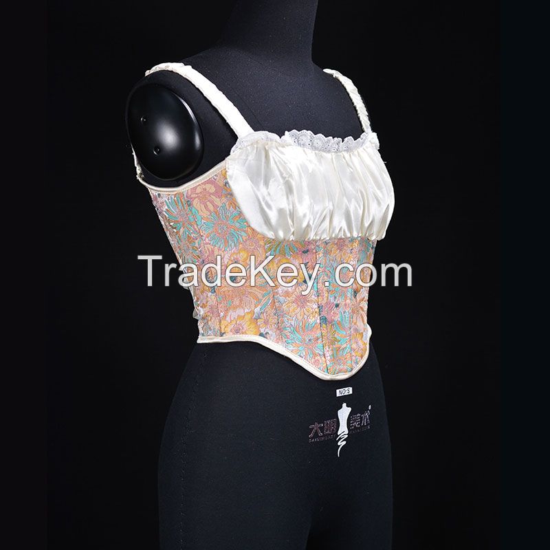 Women Off Shoulder Embroidery Corset Crop Top O Neck Backless Floral Print Sexy Summer Casual Sleeveless Tank Tops 2022