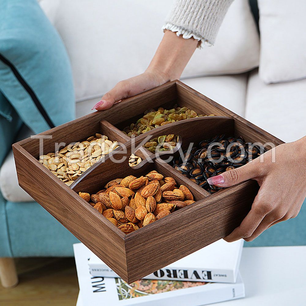 Home Decoration Wooden Snack Storage Container Unfinished Walknut Wood Snack Storage Box With Handle