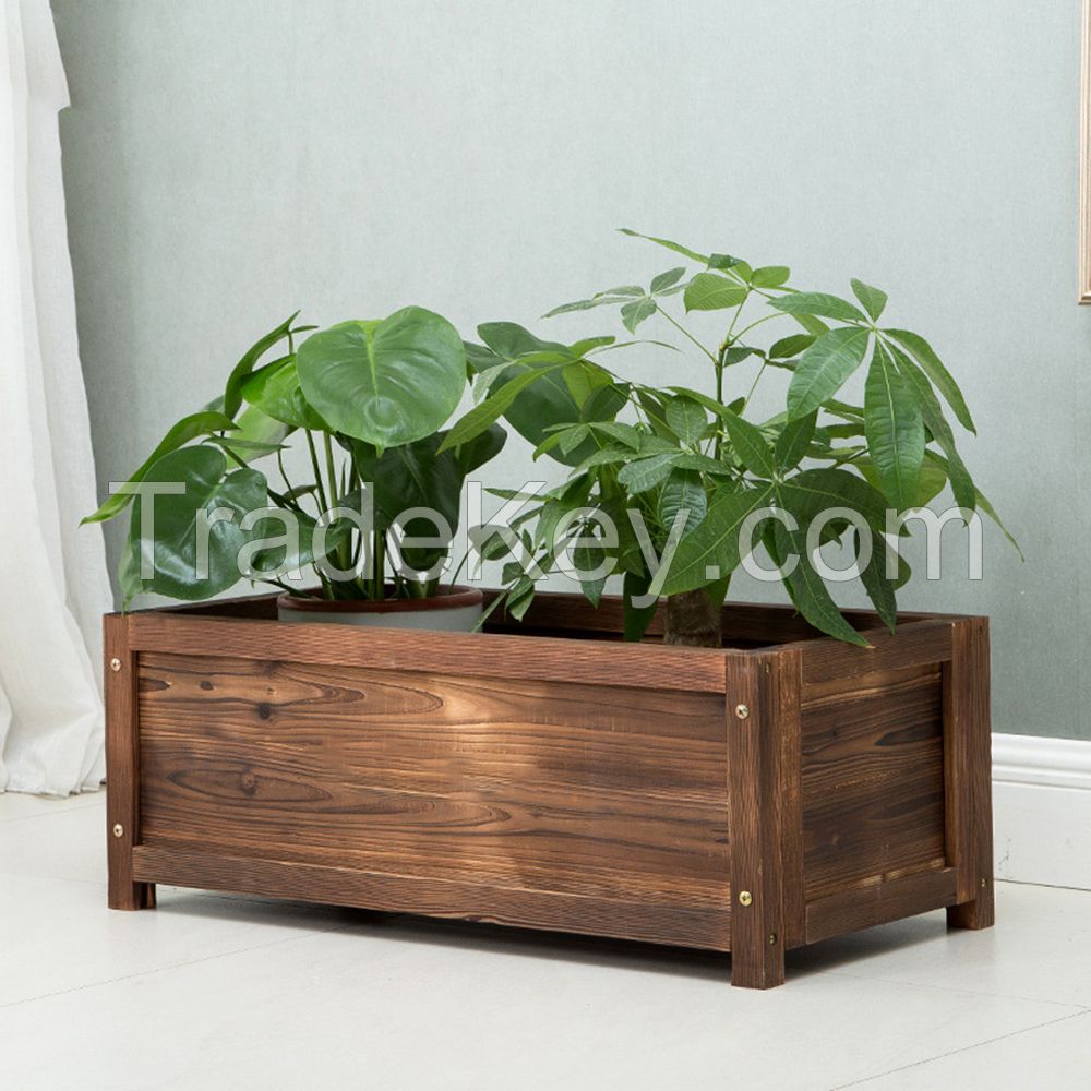 Custom Wooden Plant Flower Box Outdoor Garden Carbonized Pine Wood Planter Box