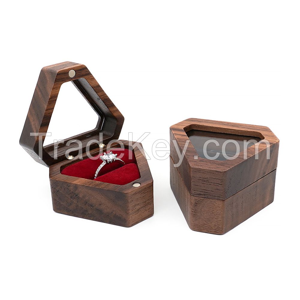 High Quality Wooden Ring Packaging Box Acacia Wood Ring Display Box With Different Color Lining