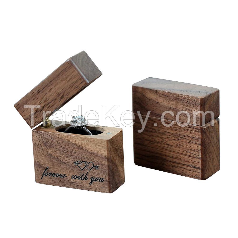 Lighter Style Wooden Ring Packaging Box Walnut Wood Ring Box With Flip Lid