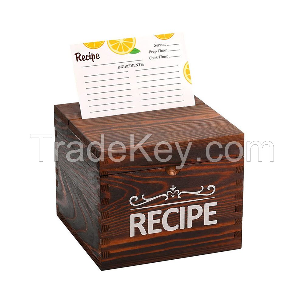 High Quality Wooden Recipes Display Box Lacquered Pine Wood Recipes Storage Box With Flip Lid