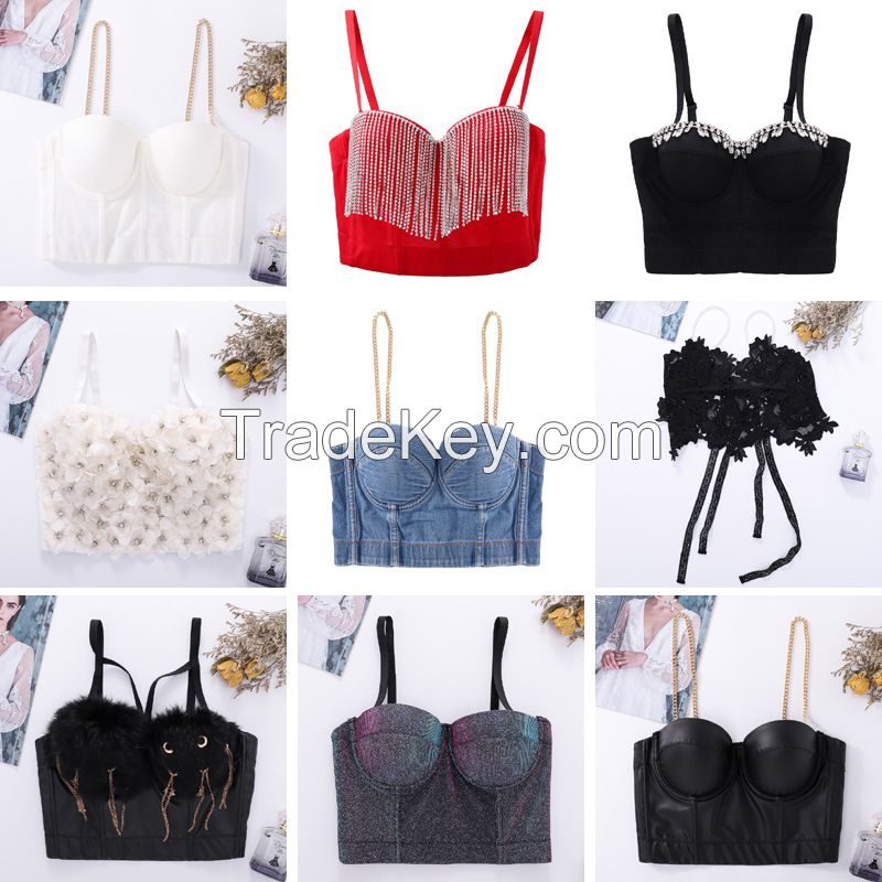 Custom Design Plus Size Shiny Beading women Jewelry Crop Top