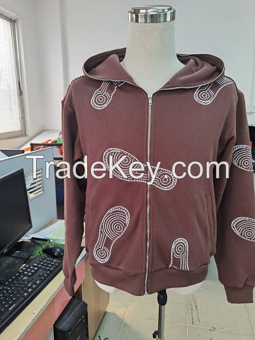 custom overall embroidery design zip up hoodie