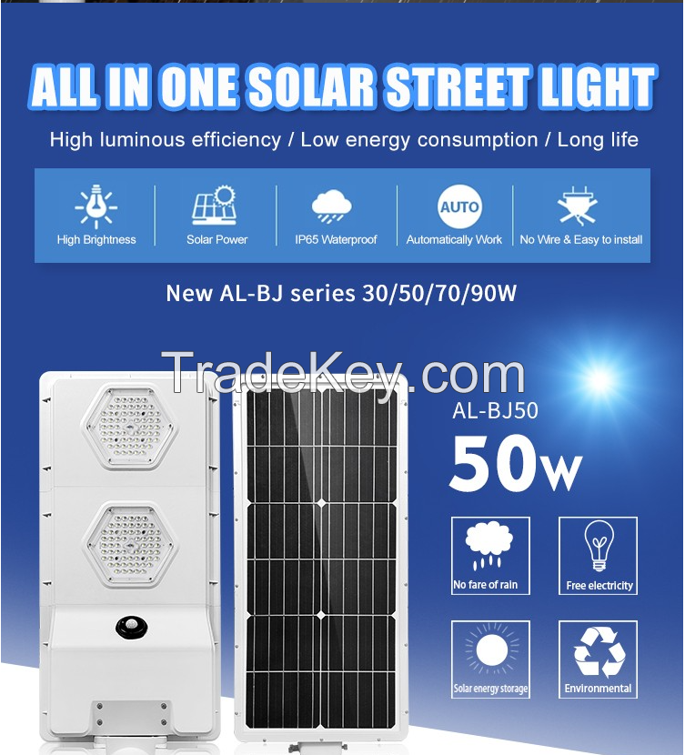 High Efficiency Outdoor Waterproof Ip65 smd 50w Integrated All In One Solar Led Street Light