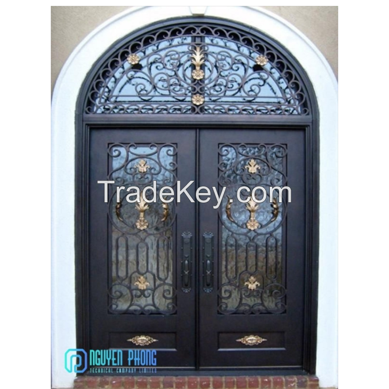 Custom wrought iron entry doors, double doors