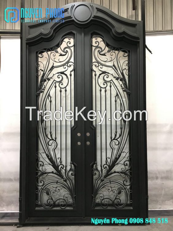 Custom wrought iron entry doors, double doors