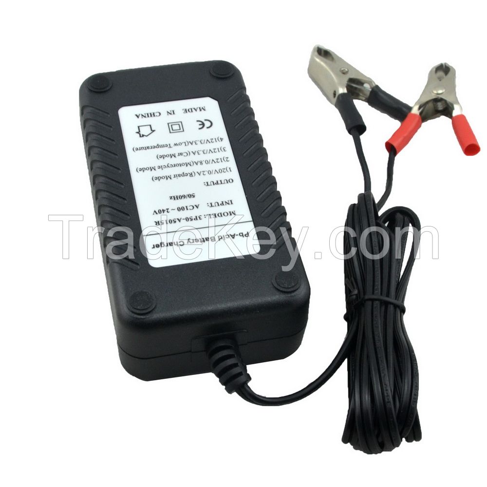 CarMotorcycle battery charger 12V 0.8A&amp;3.3A car battery charger with desulfating function