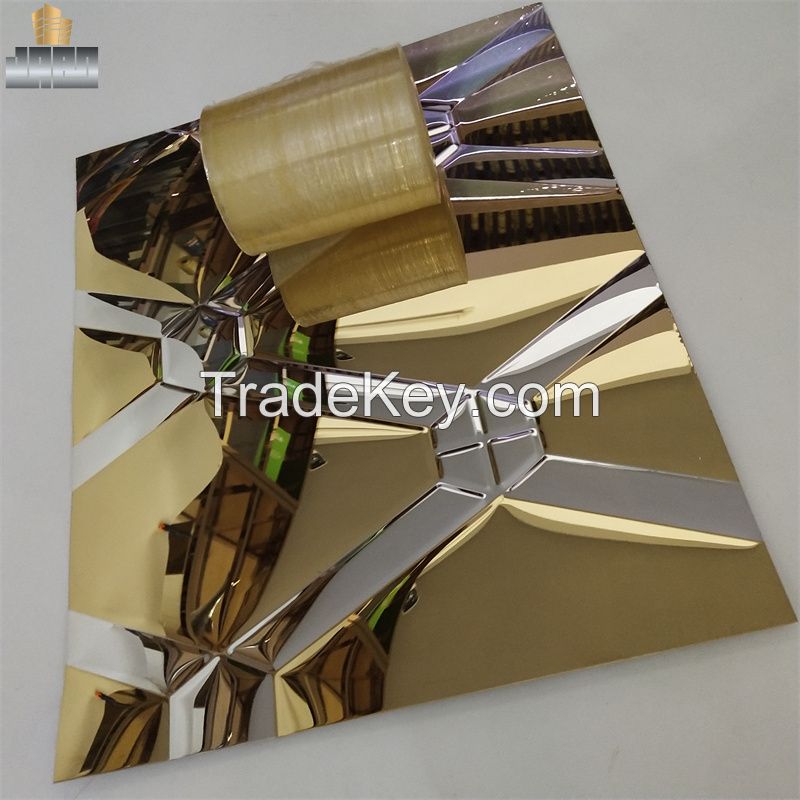 Roofing Sheets Clading Panels 0.8mm Double Color PVD Plating 3D Embossing Stainless Steel Sheets 