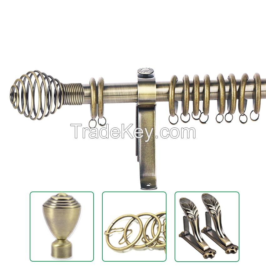 Home decoration accessory iron curtain rod New design classical Kenya gold curtain rod set,curtain rod finials