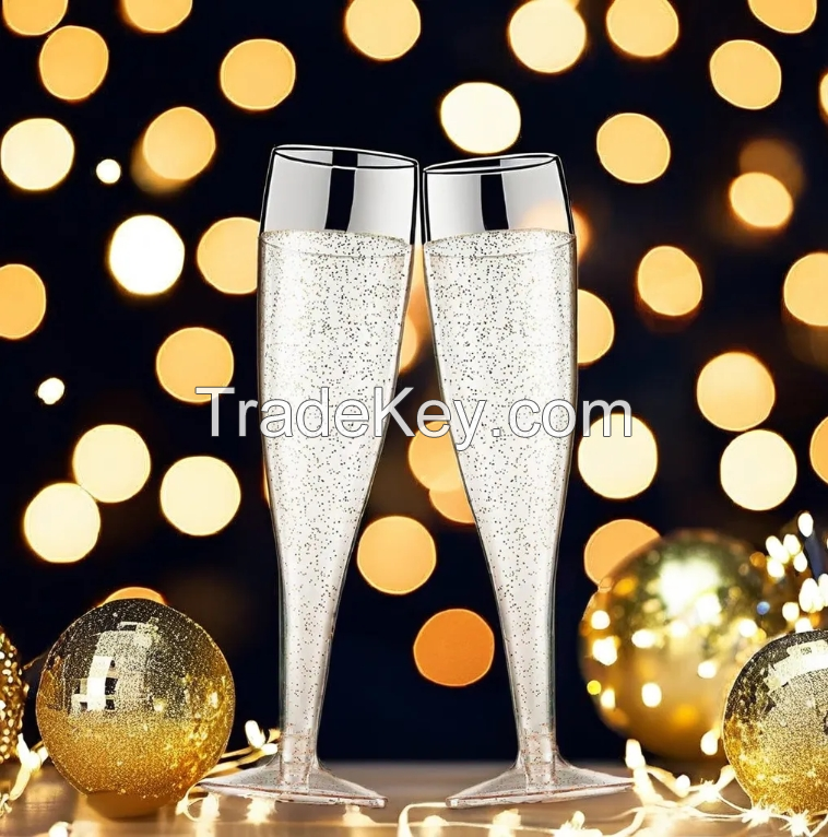 Wholesale Plastic Gold Glitter Champagne Flutes For Wedding Party Plastic Champagne Glasses Champagne Glass Flute