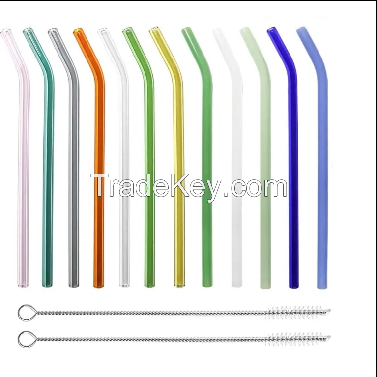 Eco-friendly Reusable Bent Glass Straws for Smoothie, milkshakes, Tea, Juice