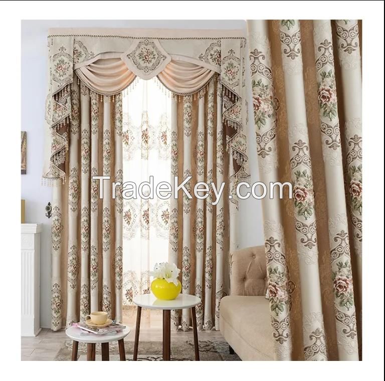 Wholesale living room ready made American style luxury jacquard designs hotel curtains for window