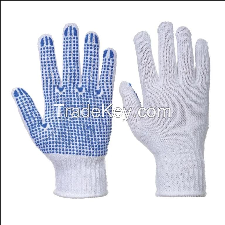 PVC Double Dotted Cotton Gloves Heavy Duty single side PVC dots polyester cotton Knitted Construction gloves for work