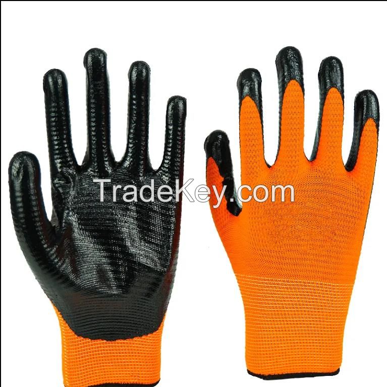 Zebra Stripe Nitrile Coated Gloves U3 Blue Polyester Nitirle Palm Coated Construction Safety Gloves For Work