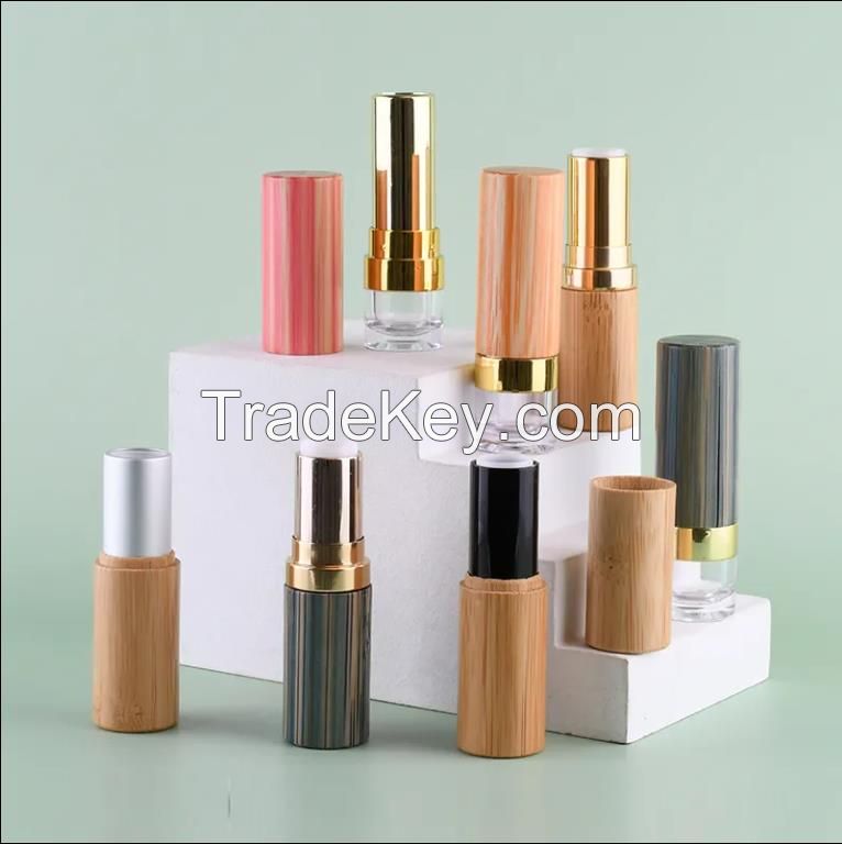 Custom logo luxury 3ml 5ml empty lipstick tube packaging natual bamboo lip balm lipstick gold tube