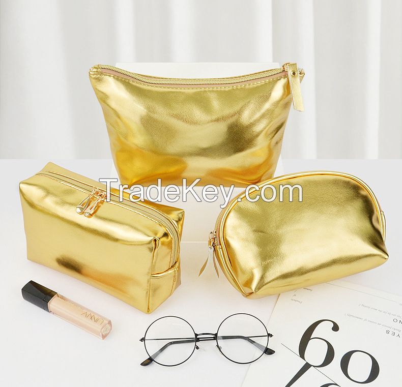 Glossy Pu Golden Makeup Bags