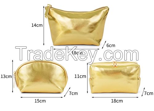 Glossy Pu Golden Makeup Bags