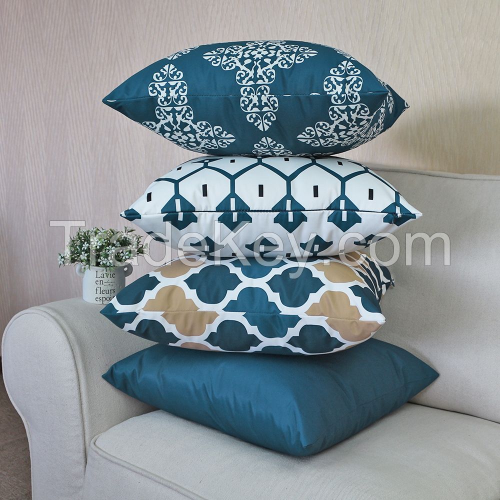 New Design Custom Print Orange Blue Waterproof Outdoor Cushion Cover Decorative Pillow Case Design housse de coussin