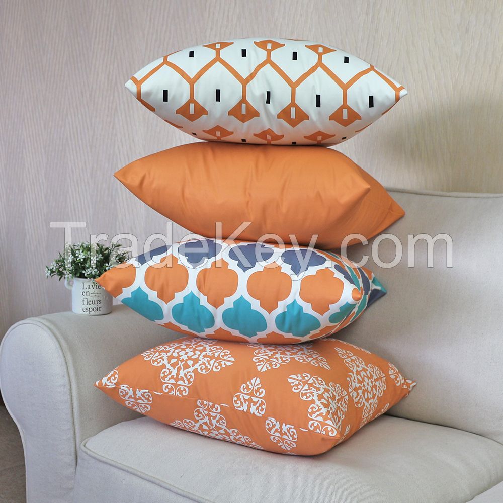 New Design Custom Print Orange Blue Waterproof Outdoor Cushion Cover Decorative Pillow Case Design housse de coussin