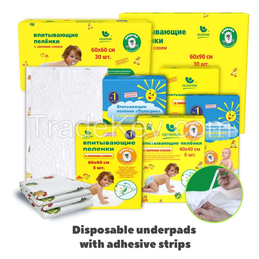 Disposable Absorbent Underpads Peligrin With Adhesive Strips